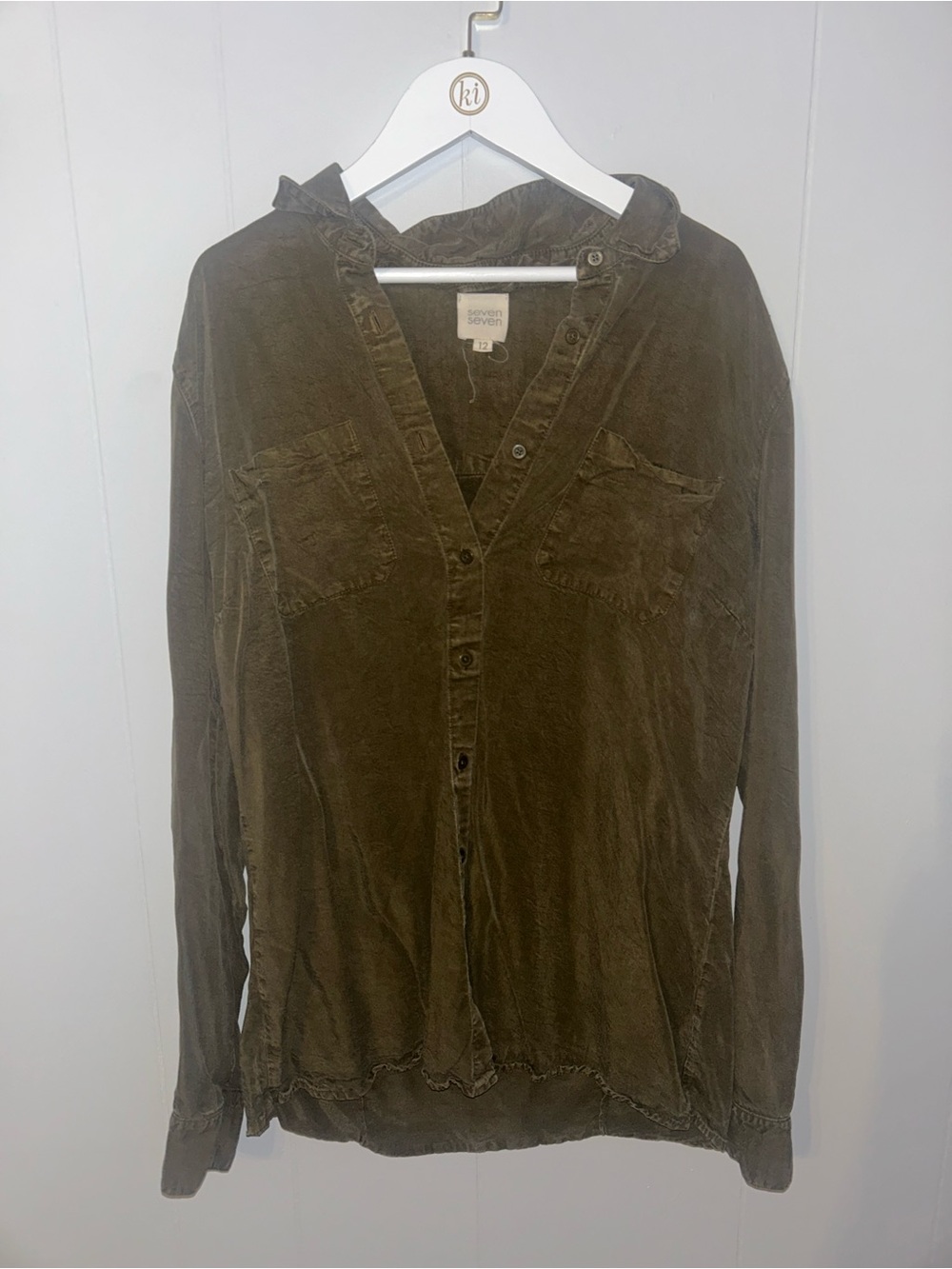Seven7 Olive Green Long-Sleeve Button-Down Shirt